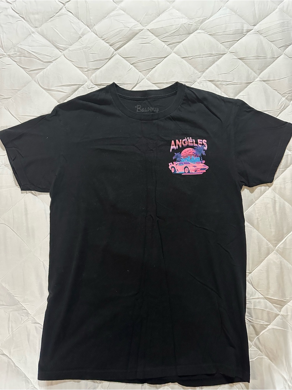 Los Angeles Graphic Crewneck Tee - Black with Pink & Blue Print